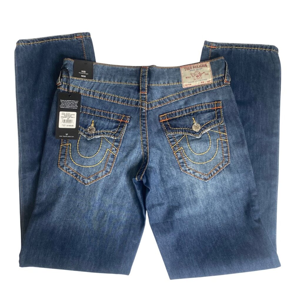 True Religion Ricki Jeans Mens Size 25X32 Dark Wash Relaxed Straight 207444‎ NWT - Picture 5 of 16